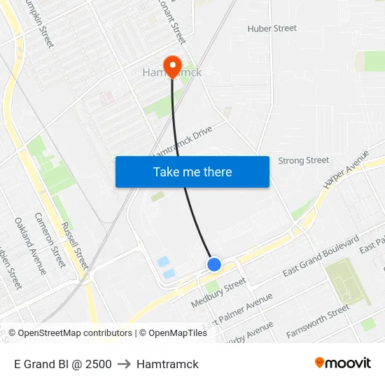 E Grand Bl @ 2500 to Hamtramck map