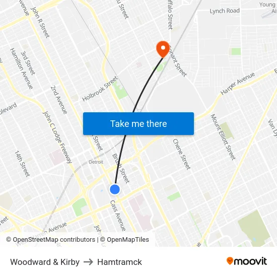 Woodward & Kirby to Hamtramck map