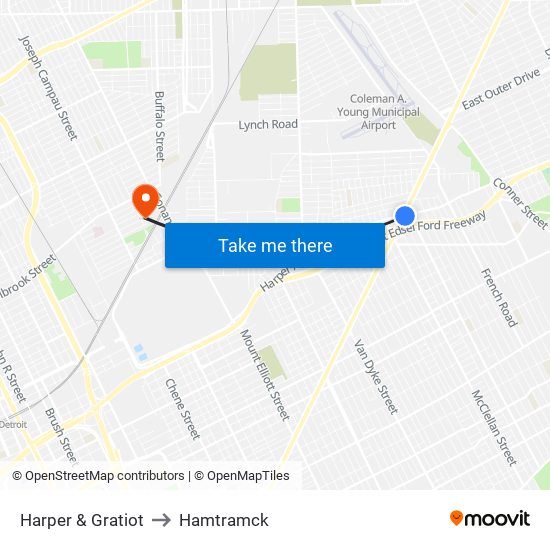 Harper & Gratiot to Hamtramck map