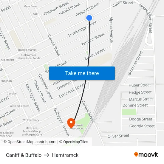 Caniff & Buffalo to Hamtramck map