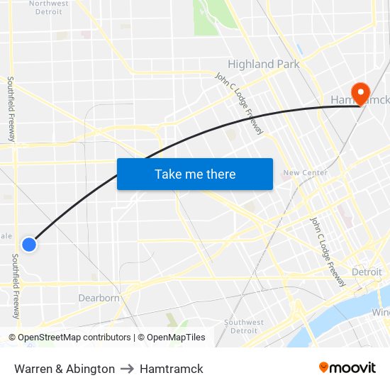 Warren & Abington to Hamtramck map