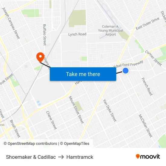Shoemaker & Cadillac to Hamtramck map