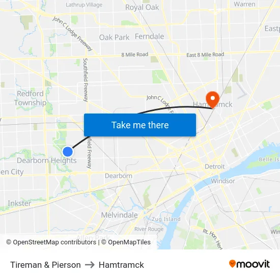 Tireman & Pierson to Hamtramck map