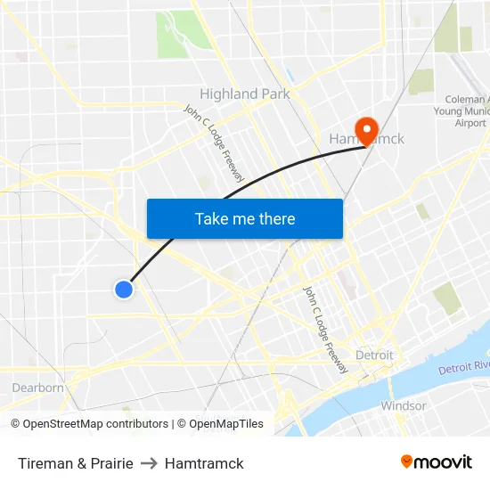 Tireman & Prairie to Hamtramck map