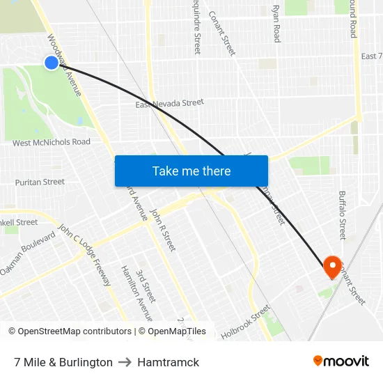 7 Mile & Burlington to Hamtramck map