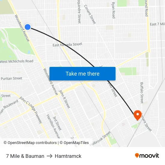 7 Mile & Bauman to Hamtramck map