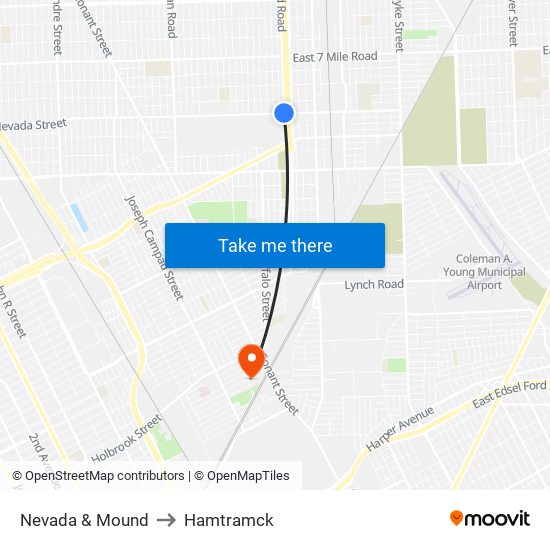 Nevada & Mound to Hamtramck map