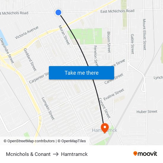 Mcnichols & Conant to Hamtramck map