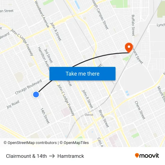Clairmount & 14th to Hamtramck map