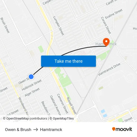Owen & Brush to Hamtramck map