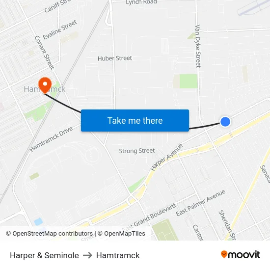 Harper & Seminole to Hamtramck map
