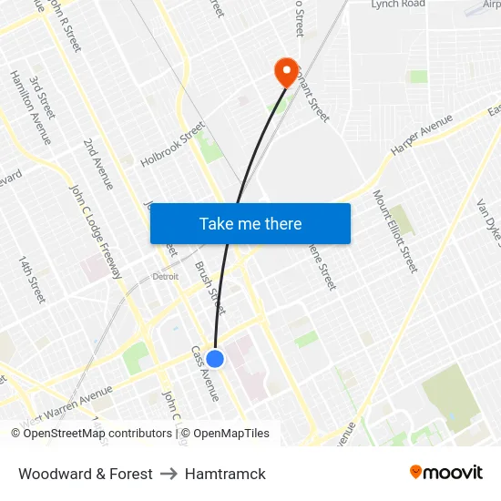 Woodward & Forest to Hamtramck map