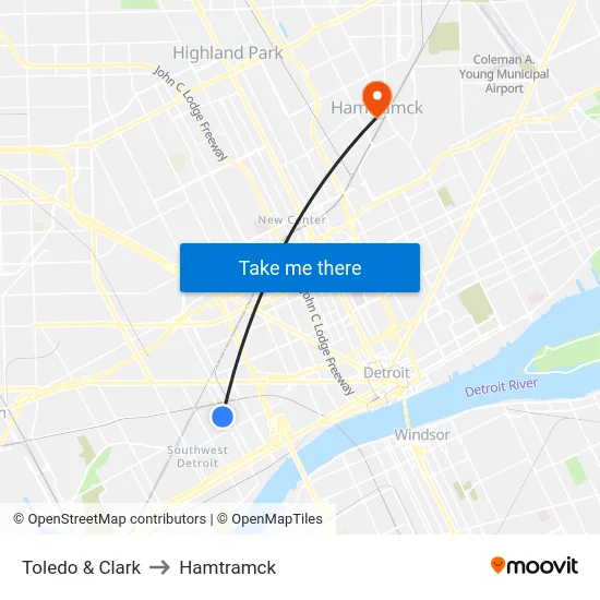 Toledo & Clark to Hamtramck map