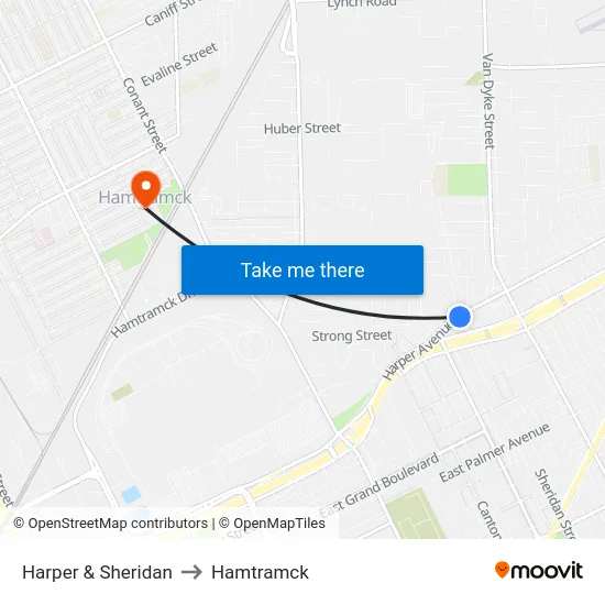 Harper & Sheridan to Hamtramck map