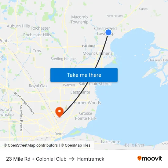 23 Mile Rd + Colonial Club to Hamtramck map