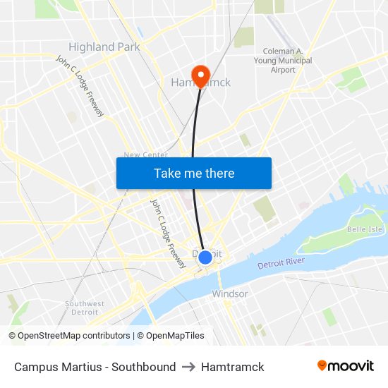 Campus Martius - Southbound to Hamtramck map