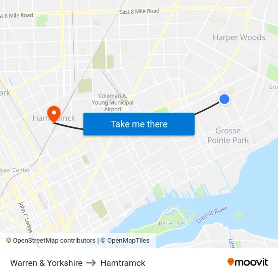 Warren & Yorkshire to Hamtramck map