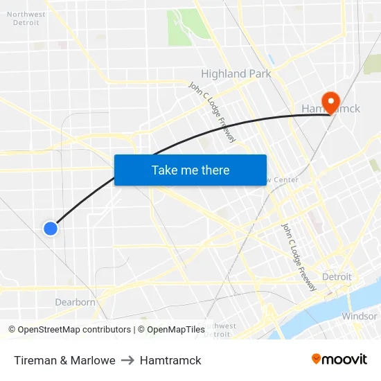 Tireman & Marlowe to Hamtramck map