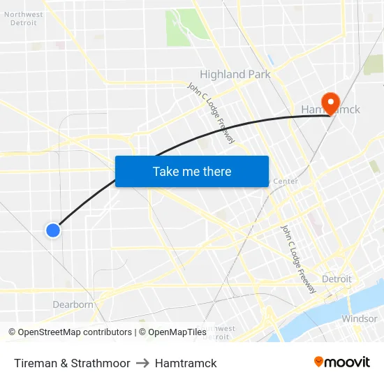 Tireman & Strathmoor to Hamtramck map
