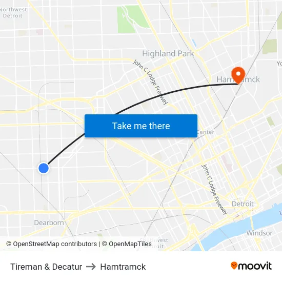 Tireman & Decatur to Hamtramck map