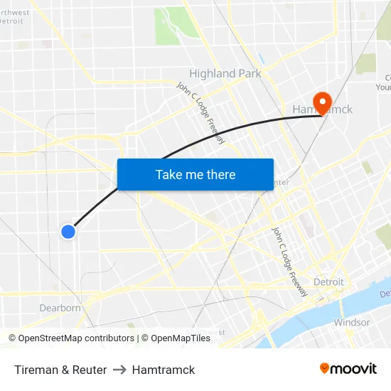Tireman & Reuter to Hamtramck map