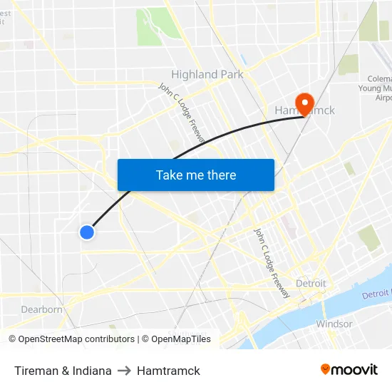 Tireman & Indiana to Hamtramck map