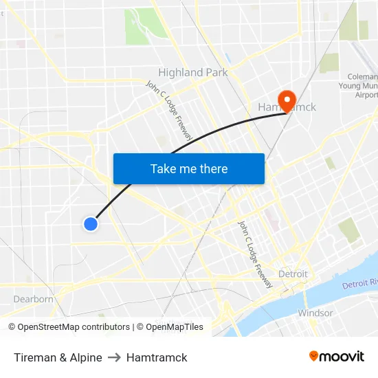 Tireman & Alpine to Hamtramck map