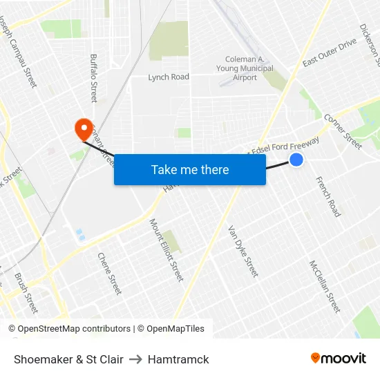 Shoemaker & St Clair to Hamtramck map