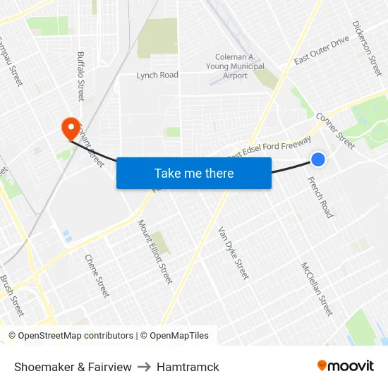 Shoemaker & Fairview to Hamtramck map