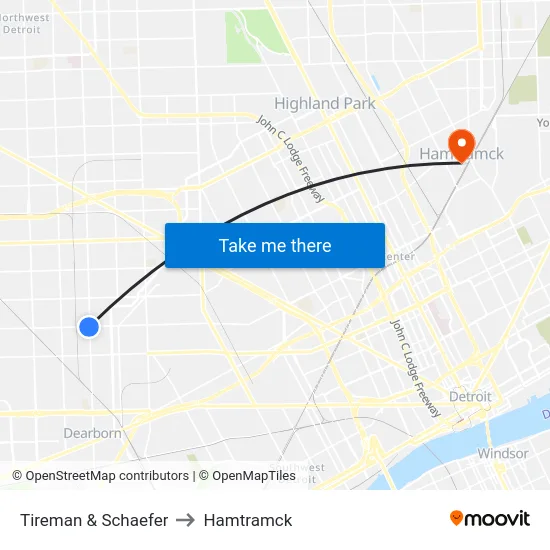 Tireman & Schaefer to Hamtramck map