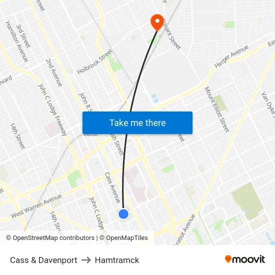 Cass & Davenport to Hamtramck map