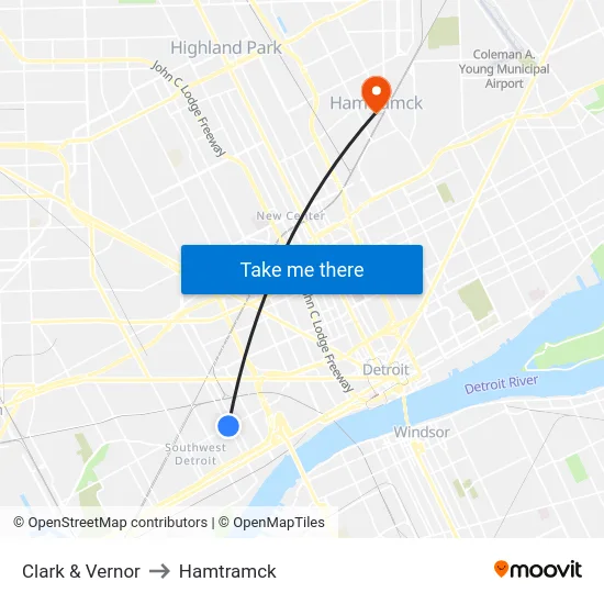 Clark & Vernor to Hamtramck map