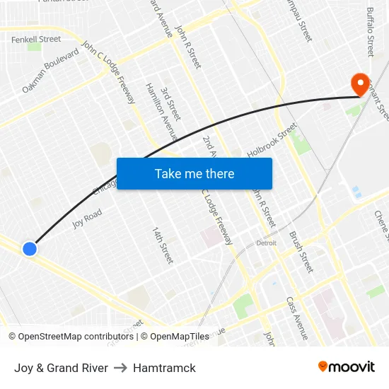 Joy & Grand River to Hamtramck map