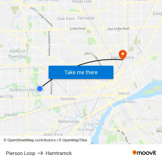 Pierson Loop to Hamtramck map