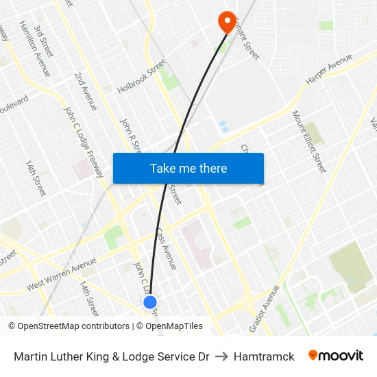 Martin Luther King & Lodge Service Dr to Hamtramck map