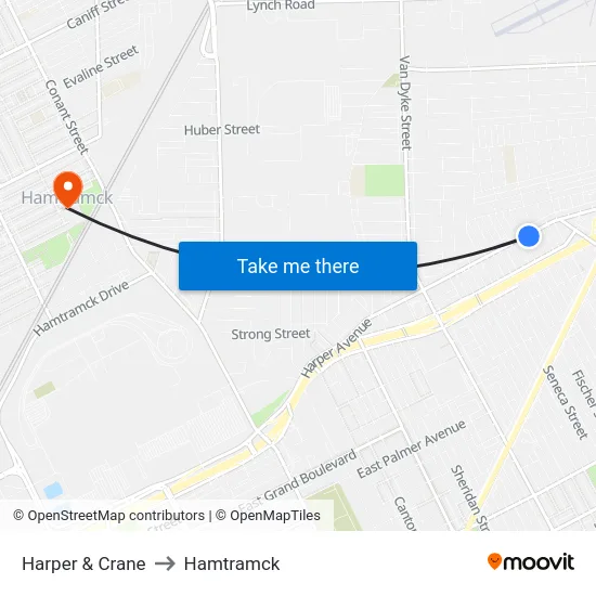 Harper & Crane to Hamtramck map