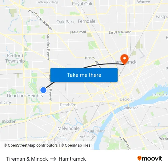Tireman & Minock to Hamtramck map