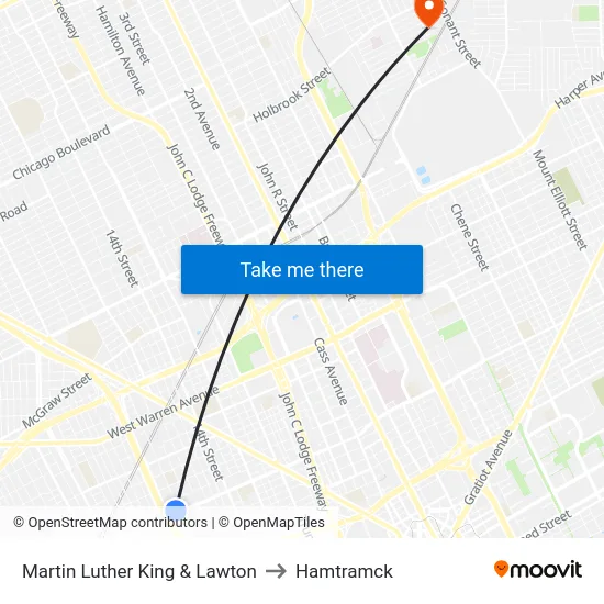 Martin Luther King & Lawton to Hamtramck map