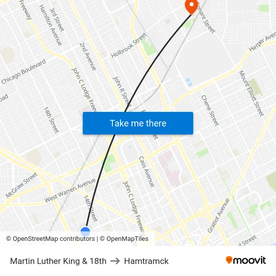 Martin Luther King & 18th to Hamtramck map
