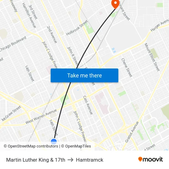 Martin Luther King & 17th to Hamtramck map