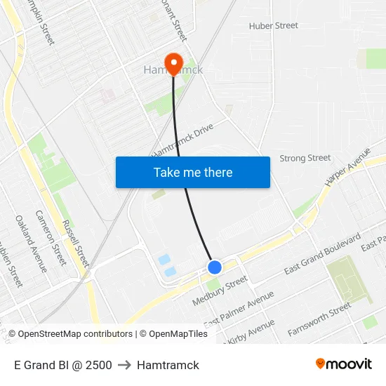 E Grand Bl @ 2500 to Hamtramck map