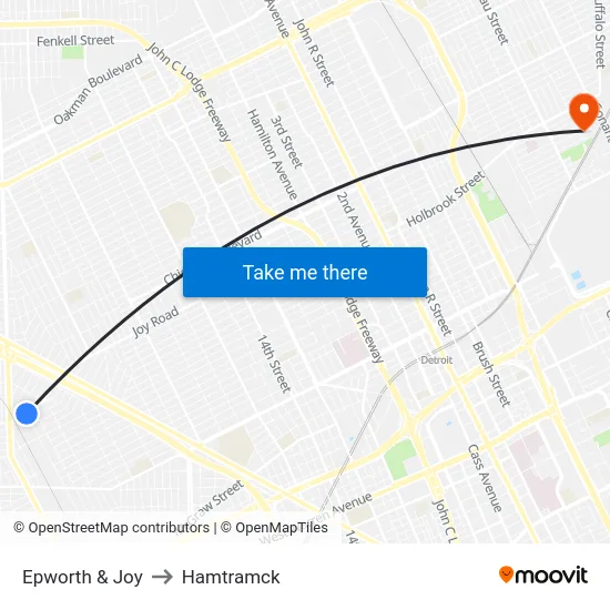 Epworth & Joy to Hamtramck map