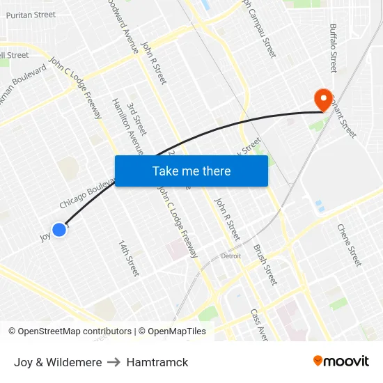 Joy & Wildemere to Hamtramck map