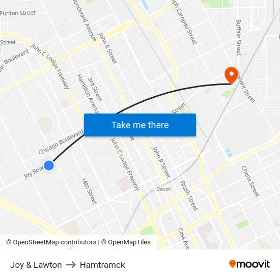 Joy & Lawton to Hamtramck map