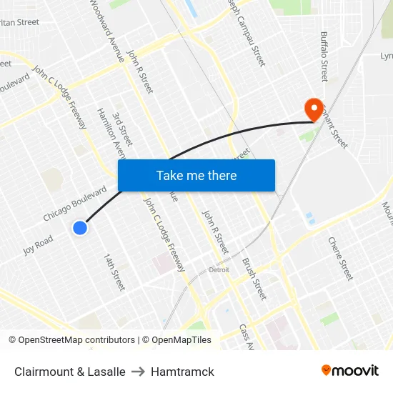 Clairmount & Lasalle to Hamtramck map
