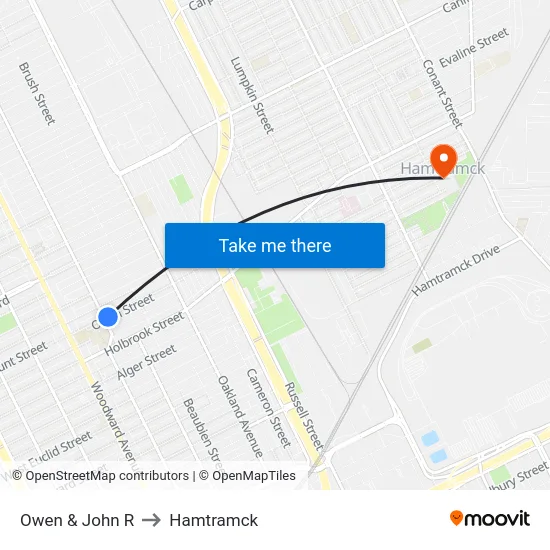 Owen & John R to Hamtramck map
