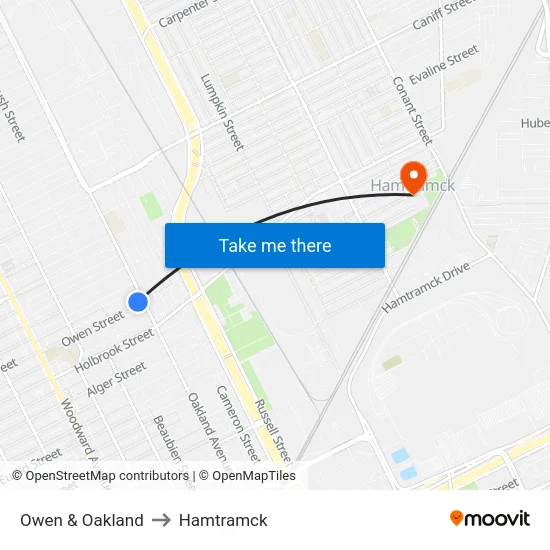 Owen & Oakland to Hamtramck map