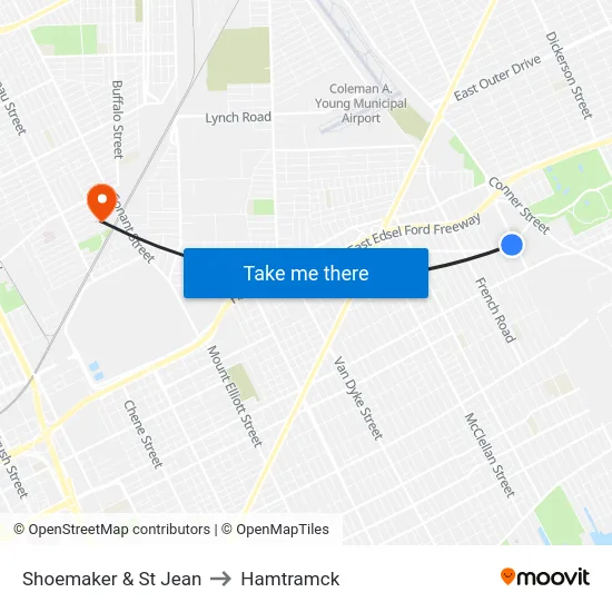 Shoemaker & St Jean to Hamtramck map