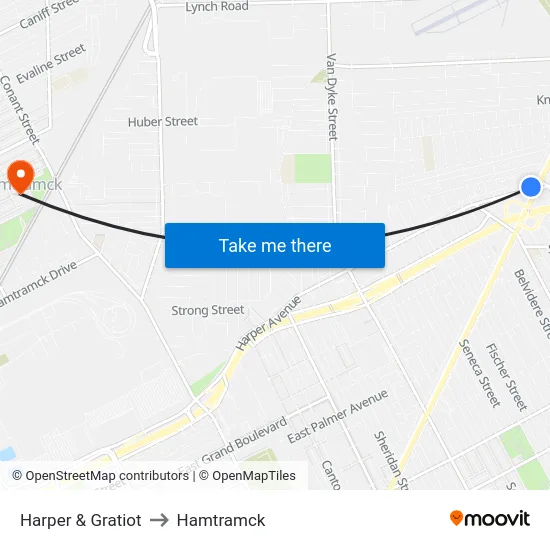 Harper & Gratiot to Hamtramck map