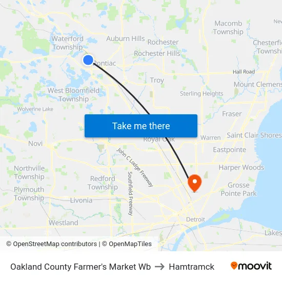 Oakland County Farmer's Market Wb to Hamtramck map